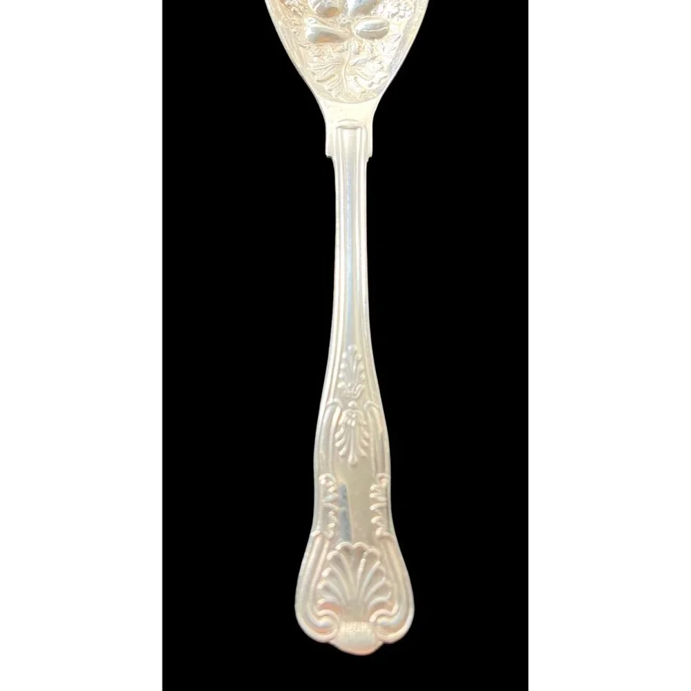 Vintage Sheffield English Silver Plate Kings Pattern Ornate Berry Sugar Spoon